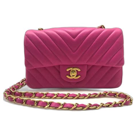 chanel pink chevron flap